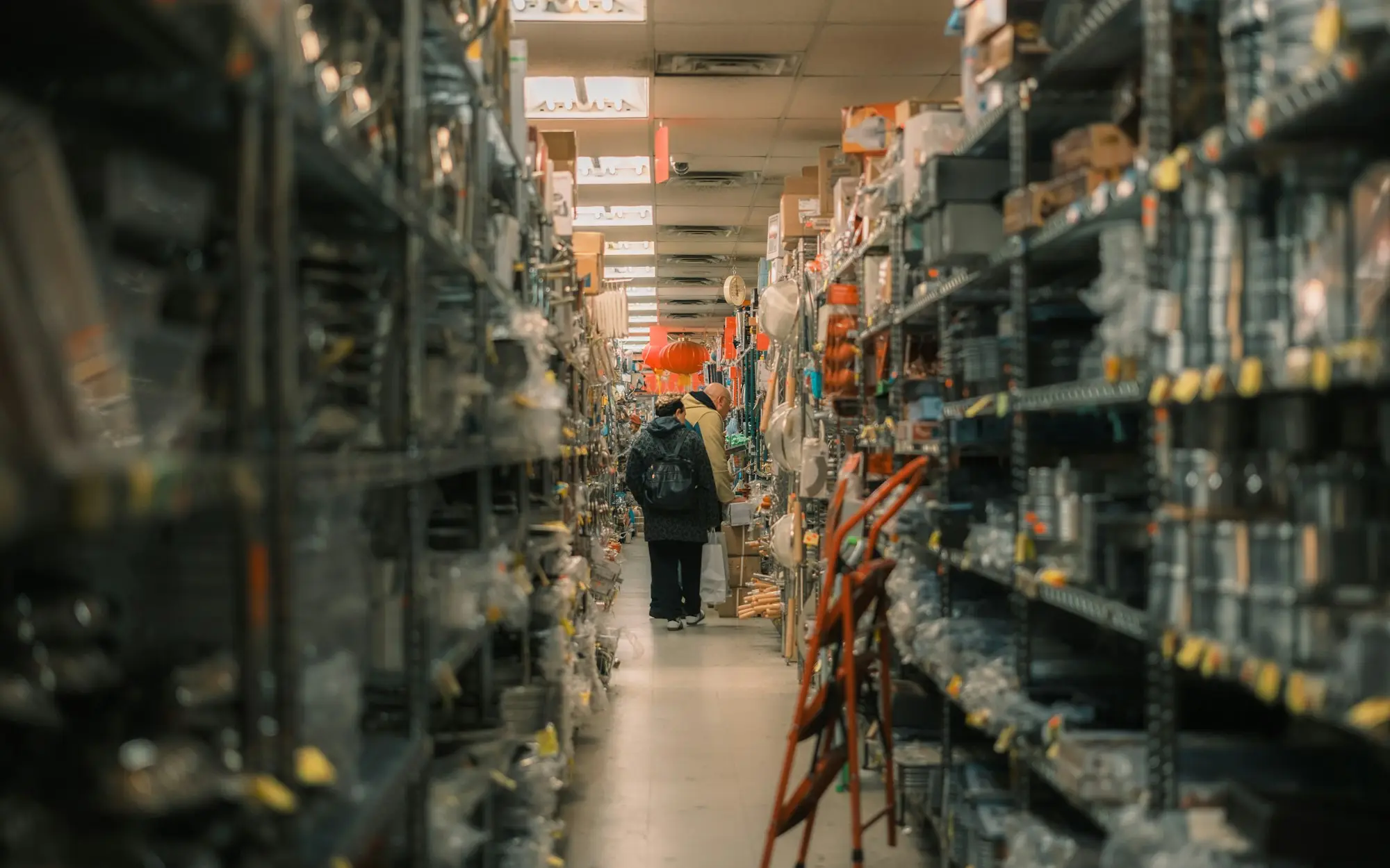 Aisle of tools and building supplies in an independent hardware store